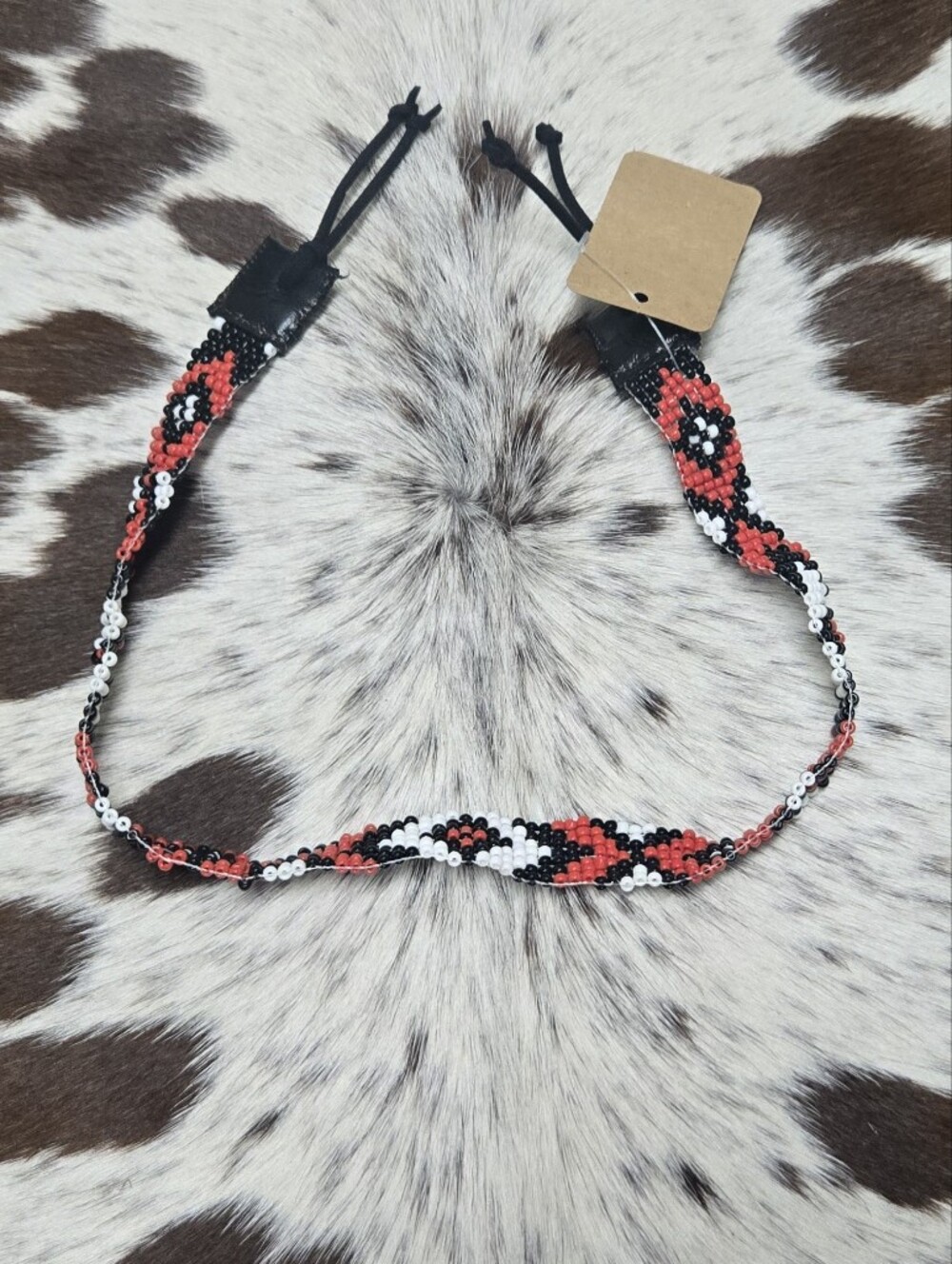 Beaded Red, Black & White Hat band